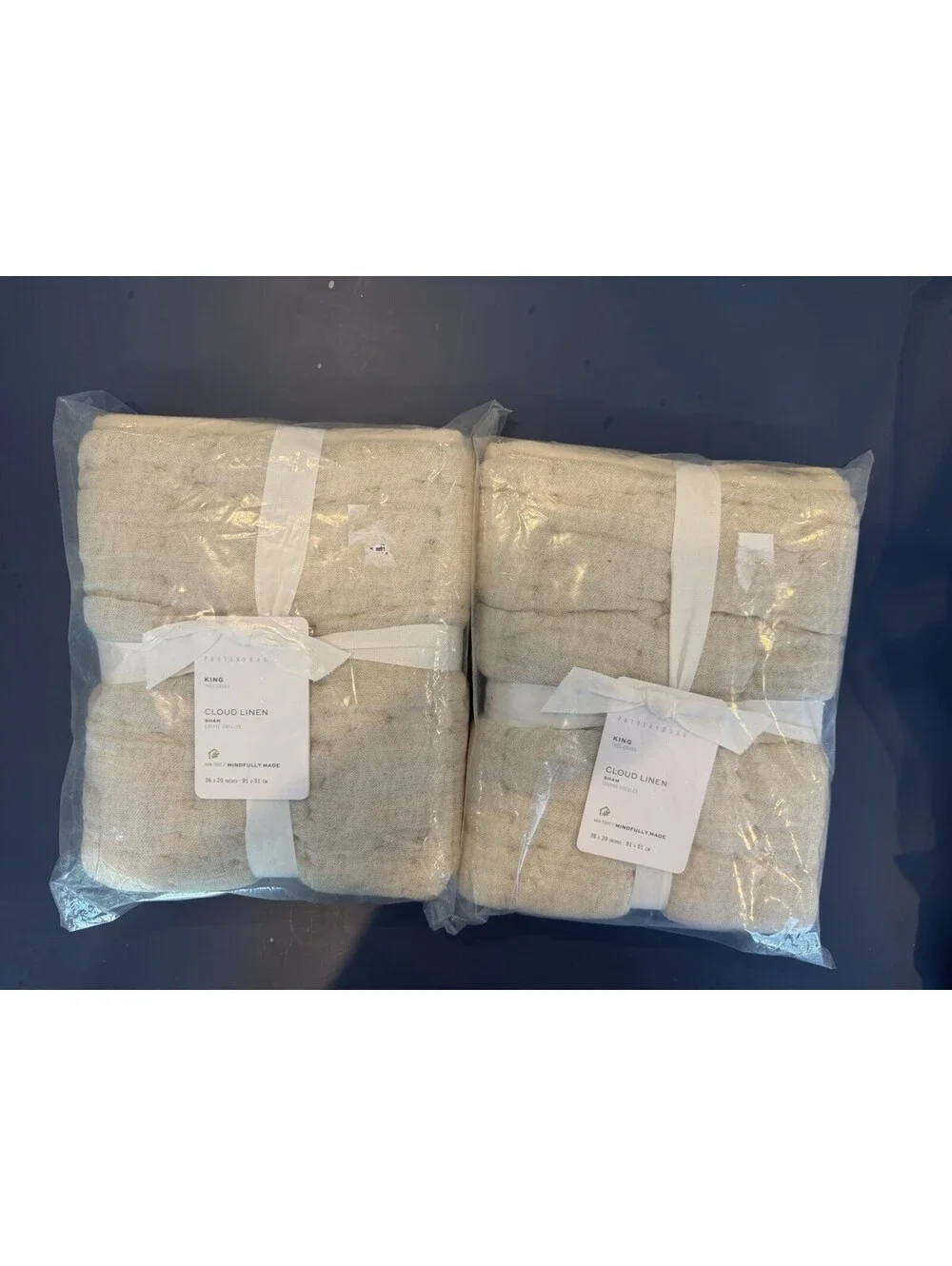 New Set Of 2 PotteryBarn Cloud Linen King Shams Flax New Sealed